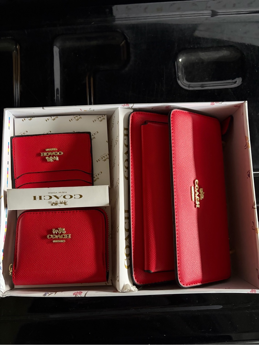 Coach Red Leather Wallet Trio with Gold Hardware